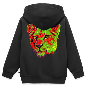 Löwin - Kinder Premium Organic Zip Hoodie - Schwarz - Hinten - AI Model Kid Male (0cm)