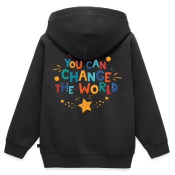 Vous pouvez changer le monde - Sweat Premium à capuche zippé enfant bio - noir - Dos - AI Model Kid Male (0cm)