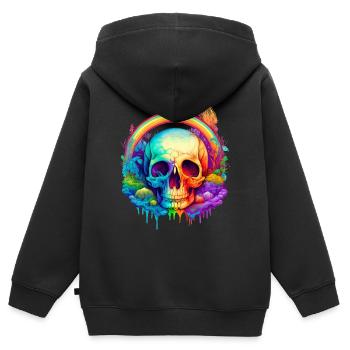 Totenkopf Skizze mit bunten Wasserfarben - Kinder Premium Organic Zip Hoodie - Schwarz - Hinten - AI Model Kid Male (0cm)