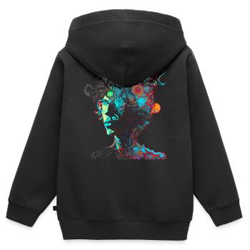 Art Psychédélique, Lunettes - Open Mind - Sweat Premium à capuche zippé enfant bio - noir - Dos - AI Model Kid Male (0cm)