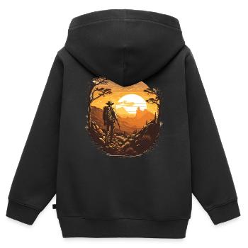 outdoor wandern Natur vintage retro sunset Urlaub - Kinder Premium Organic Zip Hoodie - Schwarz - Hinten - AI Model Kid Male (0cm)
