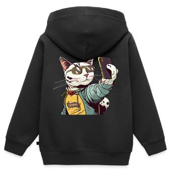 Comic Katze Selfie - Kinder Premium Organic Zip Hoodie - Schwarz - Hinten - AI Model Kid Male (0cm)