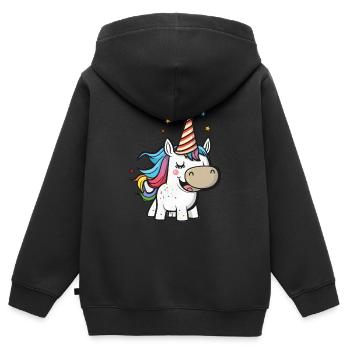 Licorne mignonne avec chapeau de fête Garderie pour enfants - Sweat Premium à capuche zippé enfant bio - noir - Dos - AI Model Kid Male (0cm)