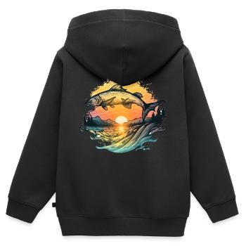 Vintage Angler Fisch Retro Illustration sun set - Kinder Premium Organic Zip Hoodie - Schwarz - Hinten - AI Model Kid Male (0cm)