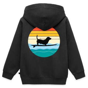 Basset Hound Besitzer Hund Surfing Surfbrett Retro - Kinder Premium Organic Zip Hoodie - Schwarz - Hinten - AI Model Kid Male (0cm)