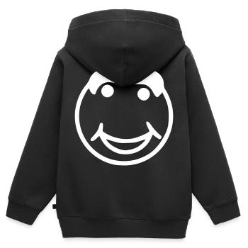 Emoji sketch blanc heureux - Sweat Premium à capuche zippé enfant bio - noir - Dos - AI Model Kid Male (0cm)