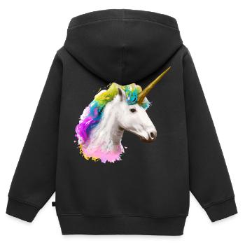 Farbenfrohes Einhorn - Kinder Premium Organic Zip Hoodie - Schwarz - Hinten - AI Model Kid Male (0cm)