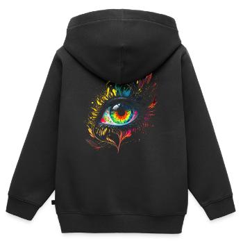 Psychedelisches Auge mit bunten Airbrush Details - Kinder Premium Organic Zip Hoodie - Schwarz - Hinten - AI Model Kid Male (0cm)
