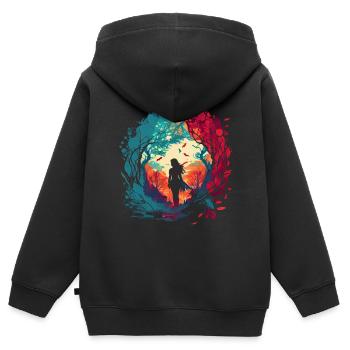 Frau als feenhafter Waldgeist Aquarell Airbrush - Kinder Premium Organic Zip Hoodie - Schwarz - Hinten - AI Model Kid Male (0cm)