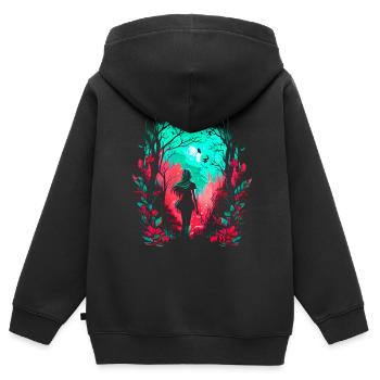 Frau als feenhafter Waldgeist Aquarell Airbrush - Kinder Premium Organic Zip Hoodie - Schwarz - Hinten - AI Model Kid Male (0cm)