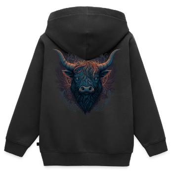 Schottisches Hochlandrind - Kinder Premium Organic Zip Hoodie - Schwarz - Hinten - AI Model Kid Male (0cm)