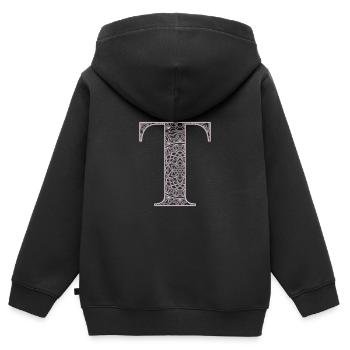 Mandala Monogram Initial in Dusky Pink - Letter T - Kids Premium Organic Zip-up Hoodie - black - Back - AI Model Kid Male (0cm)