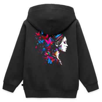 Œuvres d’art psychédéliques Papillons - Open Mind - Sweat Premium à capuche zippé enfant bio - noir - Dos - AI Model Kid Male (0cm)