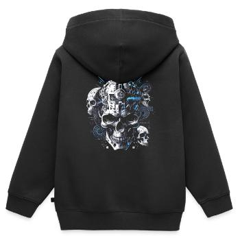 Crâne rétro futuriste Crâne Cyborg - Sweat Premium à capuche zippé enfant bio - noir - Dos - AI Model Kid Male (0cm)