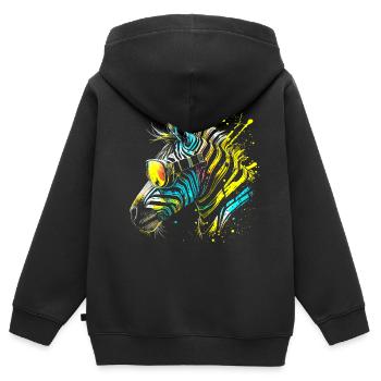 Buntes Zebra mit Sonnenbrille Graffiti Airbrush - Kinder Premium Organic Zip Hoodie - Schwarz - Hinten - AI Model Kid Male (0cm)