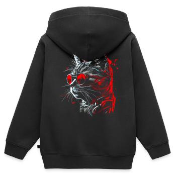 Coole futuristische Steampunk Katze, rote Brille - Kinder Premium Organic Zip Hoodie - Schwarz - Hinten - AI Model Kid Male (0cm)