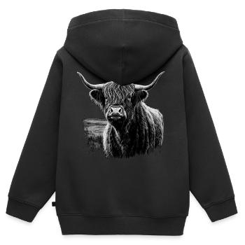 Schottisches Hochlandrind - Kinder Premium Organic Zip Hoodie - Schwarz - Hinten - AI Model Kid Male (0cm)