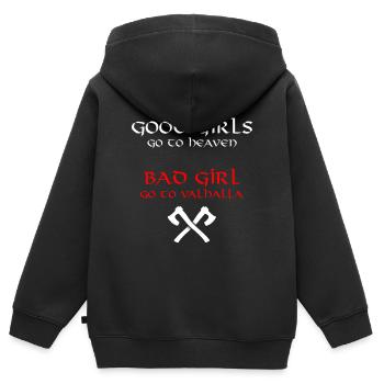 Good girls go to heaven Bad girl go to Valhalla - Sweat Premium à capuche zippé enfant bio - noir - Dos - AI Model Kid Male (0cm)