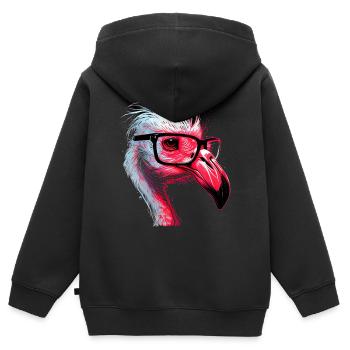 Tête de flamant rose nerdy poilu avec des lunettes - Sweat Premium à capuche zippé enfant bio - noir - Dos - AI Model Kid Male (0cm)