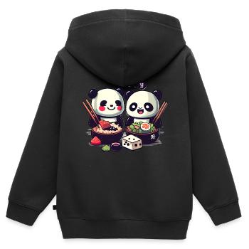 De mignons pandas comiques mangent du riz ensemble - Sweat Premium à capuche zippé enfant bio - noir - Dos - AI Model Kid Male (0cm)