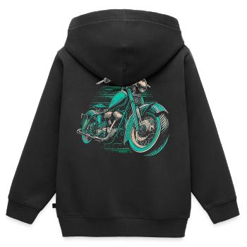 Cool Vintage Motorcycle Chopper en vert bleu - Sweat Premium à capuche zippé enfant bio - noir - Dos - AI Model Kid Male (0cm)
