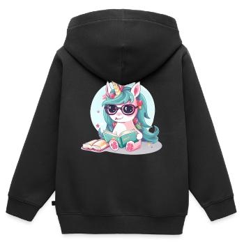 Einhorn liest ein Buch - Kinder Premium Organic Zip Hoodie - Schwarz - Hinten - AI Model Kid Male (0cm)