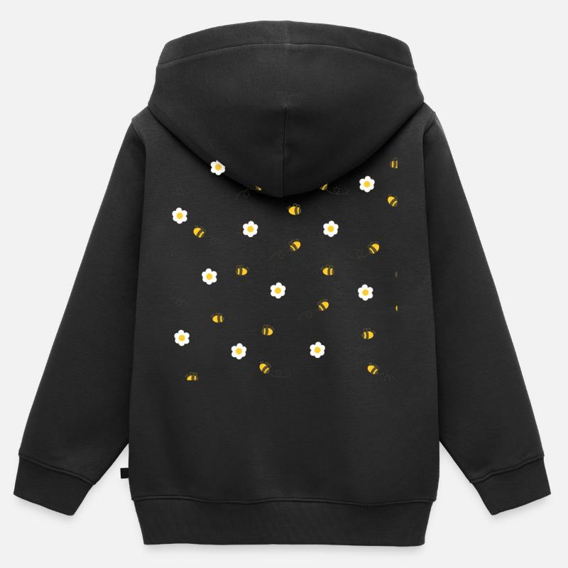 Abeilles et fleurs - Sweat Premium à capuche zippé enfant bio - noir
