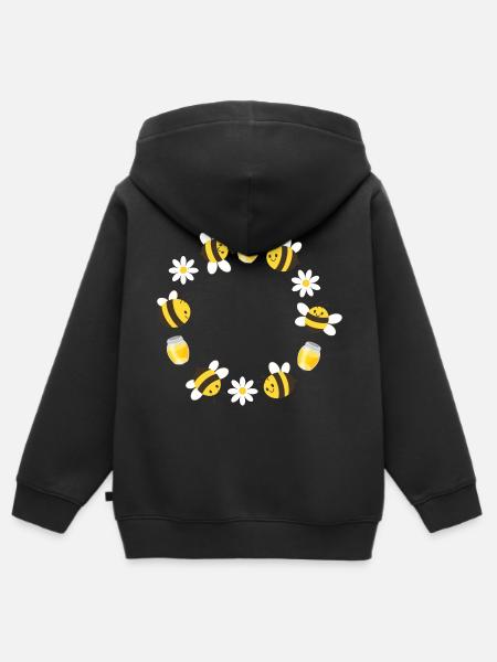 Bee wreath - Kids Premium Organic Zip-up Hoodie - black