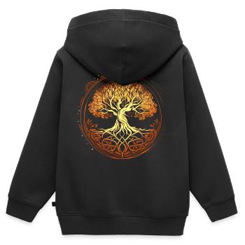 Mythischer Yggdrasil der Weltenbaum golden - Kinder Premium Organic Zip Hoodie - Schwarz - Hinten - AI Model Kid Male (0cm)