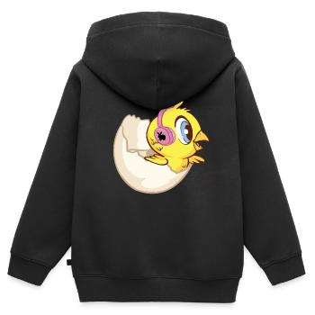 Küken in Eierschale mit Kopfhörern und Häschen - Kinder Premium Organic Zip Hoodie - Schwarz - Hinten - AI Model Kid Male (0cm)