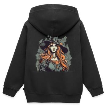Düstere wunderschöne Hexe / Wicca mit roten Haaren - Kinder Premium Organic Zip Hoodie - Schwarz - Hinten - AI Model Kid Male (0cm)