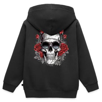 Crâne hipster cool avec des lunettes et des roses - Sweat Premium à capuche zippé enfant bio - noir - Dos - AI Model Kid Male (0cm)