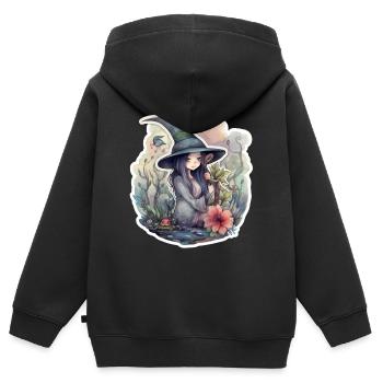 Sorcière douce dans l’eau - Sweat Premium à capuche zippé enfant bio - noir - Dos - AI Model Kid Male (0cm)