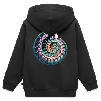 Fibonacci Spirale, Muschel, Goldener Schnitt - Kinder Premium Organic Zip Hoodie - Schwarz - Hinten - AI Model Kid Male (0cm)