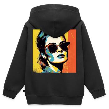 Pop Art Cool Femme - Sweat Premium à capuche zippé enfant bio - noir - Dos - AI Model Kid Male (0cm)