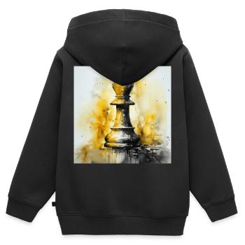 Évêque d’échecs jaune - Sweat Premium à capuche zippé enfant bio - noir - Dos - AI Model Kid Male (0cm)