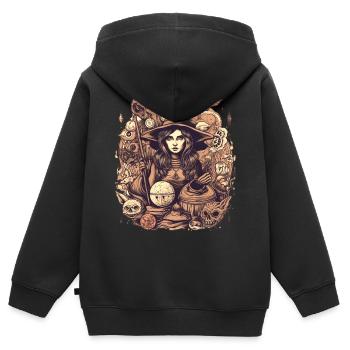 Gloomy beautiful witch with hat and skull - Kids Premium Organic Zip-up Hoodie - black - Back - AI Model Kid Male (0cm)