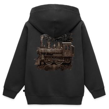 Dampflokomotive - Kinder Premium Organic Zip Hoodie - Schwarz - Hinten - AI Model Kid Male (0cm)