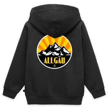 Allgäu - Kinder Premium Organic Zip Hoodie - Schwarz - Hinten - AI Model Kid Male (0cm)