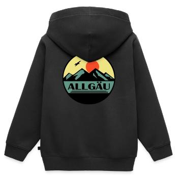 Allgäu - Kinder Premium Organic Zip Hoodie - Schwarz - Hinten - AI Model Kid Male (0cm)