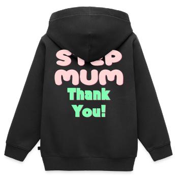 STIEFMUTTER DANKE - MUTTERTAG - Kinder Premium Organic Zip Hoodie - Schwarz - Hinten - AI Model Kid Male (0cm)