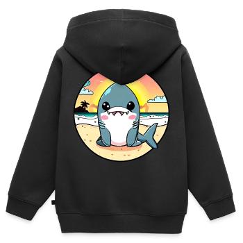 Requin détendu sur la plage - Sweat Premium à capuche zippé enfant bio - noir - Dos - AI Model Kid Male (0cm)