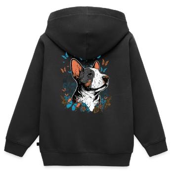 Cheerful bull terrier and butterfly - Kids Premium Organic Zip-up Hoodie - black - Back - AI Model Kid Male (0cm)