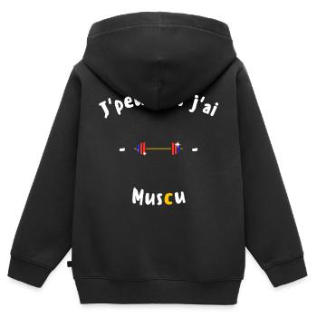 J peux pas j ai Muscu - Sweat Premium à capuche zippé enfant bio - noir - Dos - AI Model Kid Male (0cm)