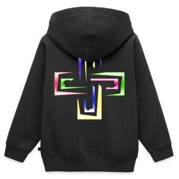 Prisme néon encadre le logo abstrait - Sweat Premium à capuche zippé enfant bio - noir - Dos - AI Model Kid Male (0cm)