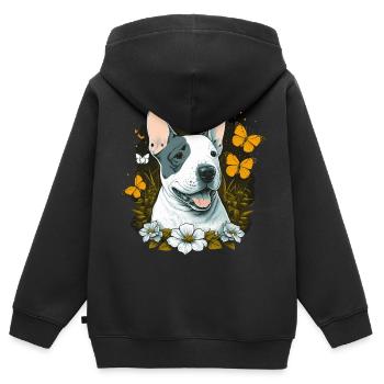 Cheerful bull terrier with flowers - Kids Premium Organic Zip-up Hoodie - black - Back - AI Model Kid Male (0cm)