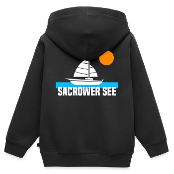 Sacrower See - Kinder Premium Organic Zip Hoodie - Schwarz - Hinten - AI Model Kid Male (0cm)