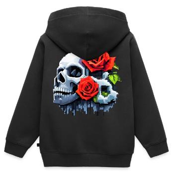8Bit Skull - The 2 Roses - Kinder Premium Organic Zip Hoodie - Schwarz - Hinten - AI Model Kid Male (0cm)
