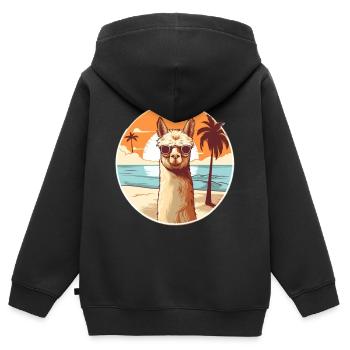 Lama am Strand mit Sonnenbrille - Kinder Premium Organic Zip Hoodie - Schwarz - Hinten - AI Model Kid Male (0cm)