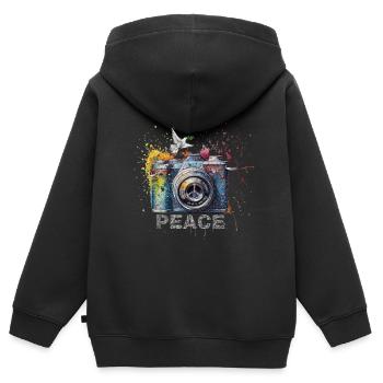 Paint Splash Photo Camera Peace Symbol Press - Sweat Premium à capuche zippé enfant bio - noir - Dos - AI Model Kid Male (0cm)